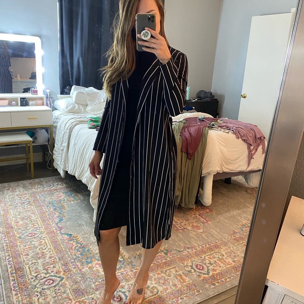 Fashion Nova Black pinstriped duster